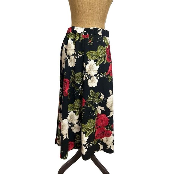 MOA Collection A-Line Skirt Size 3X Crepe Floral Rose Pattern Black Tea Garden - Picture 3 of 13